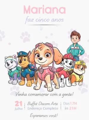 Convite de Aniversário Patrulha Canina Rosa para Editar