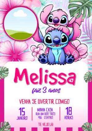 Convite Aniversário Infantil Stitch e Angel com foto
