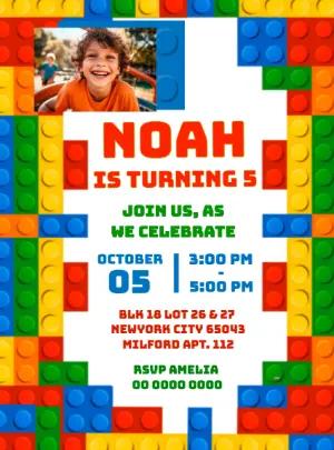 Editable Building Blocks Birthday Invitation with Photo