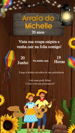 Convite Festa Junina de Aniversário com Casal Caipira para Editar