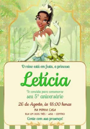 Convite de Aniversário Princesa Tiana Verde Modelo Editável