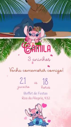 Convite Animado Aniversário Stitch e Angel para Editar Online