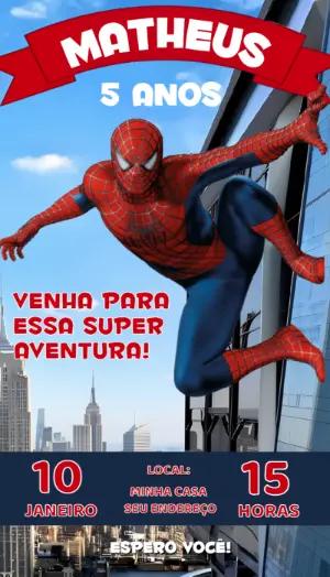 Convite de Aniversário Homem Aranha: Modelo Digital para Editar