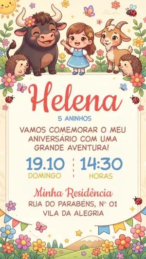 Convite de Aniversário Fazendinha Menina Touro Editável