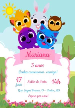 Convite Aniversário Bolofofos com Personagens para Editar Online