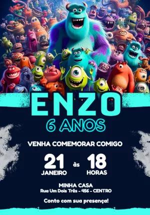 Convite de Aniversário Monstros SA para Editar Online