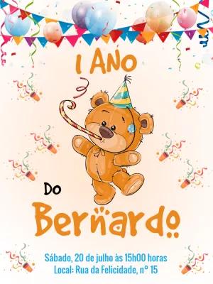 Convite de Aniversário Ursinho Fofo para Editar Online