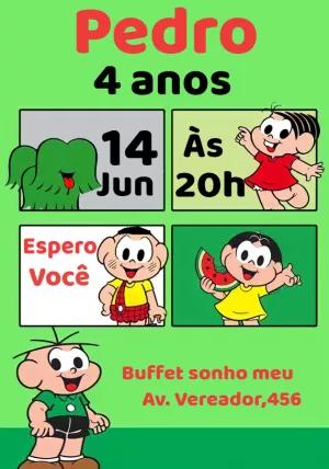 Convite de Aniversário Turma da Mônica para Editar Online