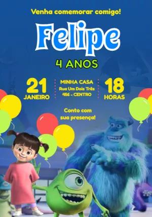 Convite de Aniversário Monstros SA Editável Online