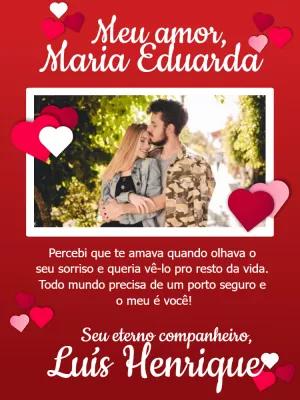 Cartão de Dia dos Namorados com Foto para Editar Online