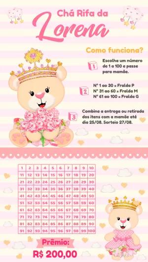 Convite Chá Rifa Ursinha Princesa para Editar Online