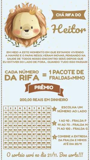 Convite Chá Rifa Leãozinho Editável para Enviar Online