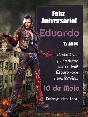 Convite Aniversário Free Fire com Personagem para Editar Online
