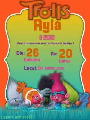 Convite de Aniversário Trolls para Editar com Personagens