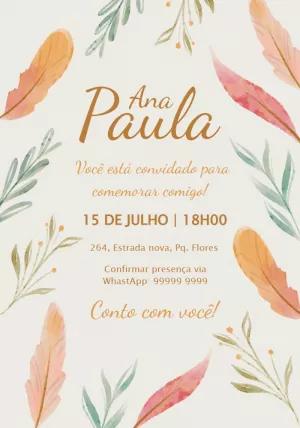 Convite de Aniversário Boho Aquarela para Editar Online