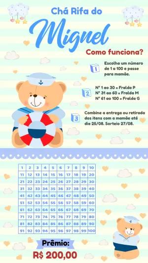 Chá Rifa Ursinho Marinheiro: Convite Editável Online