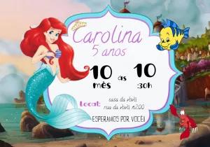 Convite de Aniversário A Pequena Sereia para Editar Online
