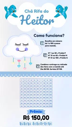 Convite Chá Rifa Chuva de Amor Menino para Editar Online