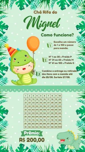 Chá Rifa Dinossauro Baby Editável para Imprimir e Enviar