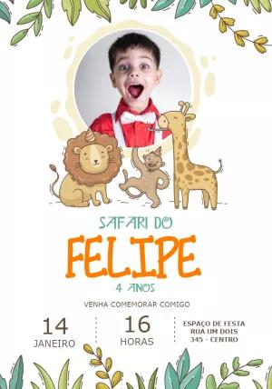 Convite Aniversário Safari com Foto para Editar Online