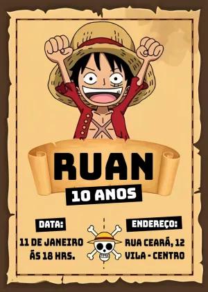 Convite de Aniversário One Piece para Editar Online
