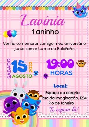 Convite de Aniversário Bolofofos para Editar Online