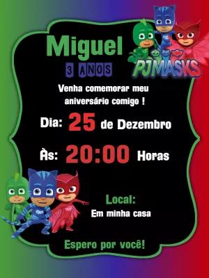 Convite de Aniversário PJ Masks Editável Online