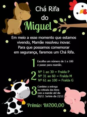 Convite Chá Rifa Fazendinha com Animais para Editar Online
