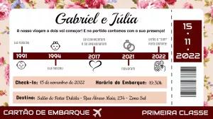 Convite de Casamento Cartão de Embarque Floral para Editar