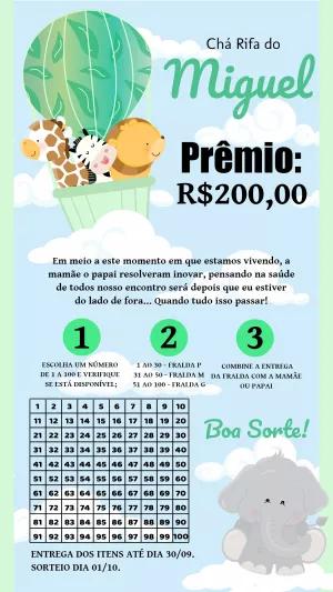 Convite Chá Rifa Safari com Animais no Balão para Editar