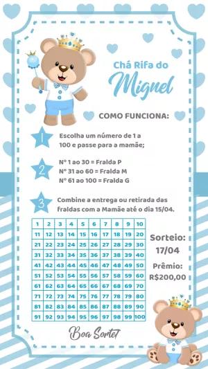 Chá Rifa Ursinho Príncipe Azul para Editar Online