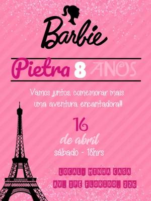 Convite de Aniversário Barbie Paris Editável para Imprimir
