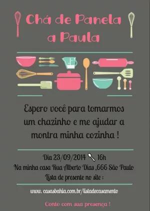 Convite Chá de Panela com Utensílios para Editar Online