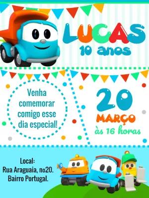 Convite Aniversário Léo o Caminhão para Editar Online