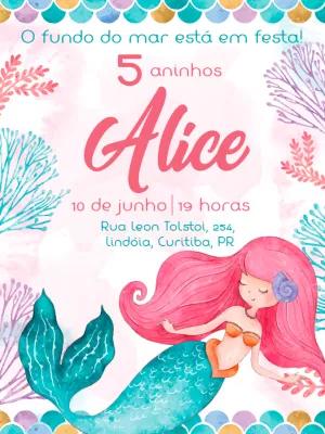 Convite de Aniversário Sereia Fundo do Mar para Editar Online