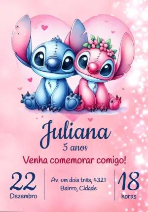 Convite de Aniversário Stitch e Angel para Editar Online