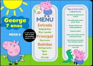 Menu de Aniversário George Pig Editável Online para Imprimir