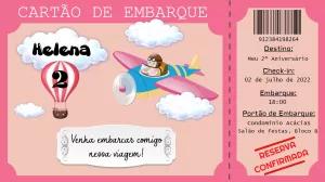 Convite Aniversário Menina Aviadora Cartão de Embarque para Editar