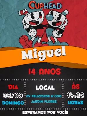 Convite de Aniversário Cuphead com Personagens para Editar