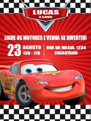 Convite de Aniversário Carros Disney para Editar Online