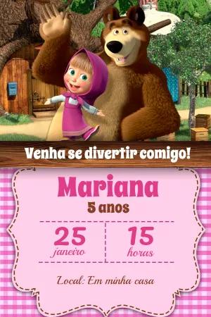 Convite de Aniversário Masha e o Urso para Editar Online
