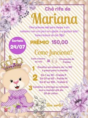 Convite Chá Rifa Ursinha Princesa para Editar Online