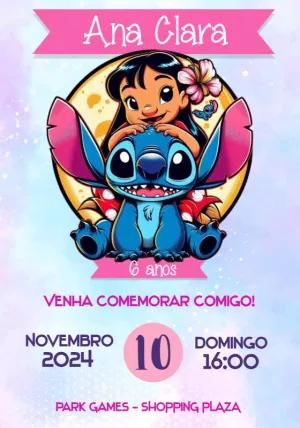 Convite de Aniversário Lilo e Stitch Abraço Fofo para Editar