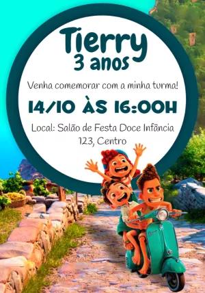 Convite de Aniversário Luca com Personagens para Editar Online