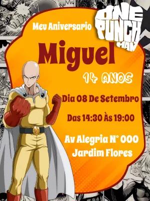 Convite de Aniversário One Punch Man com Saitama para Editar
