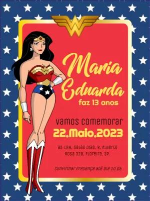 Convite Aniversário Mulher Maravilha para Editar Online