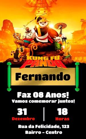 Convite Aniversário Kung Fu Panda com Personagens para Editar