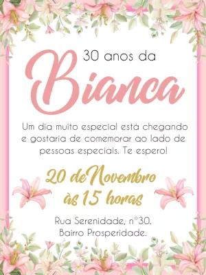 Convite Aniversário Adulto Floral Rosa Editável Online