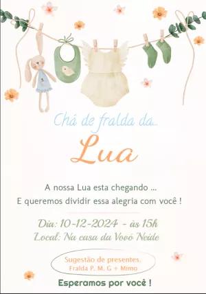 Convite Chá de Fraldas Varal de Roupas Aquarela para Editar