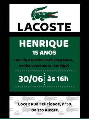 Convite de Aniversário Tema Lacoste para Editar Online